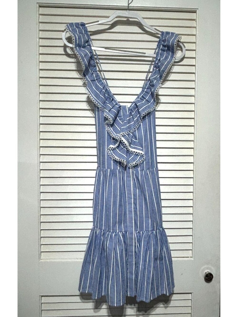 Anthropologie Seafolly Women's Blue White Striped Ruffle Sundress Size L 3302 - Picture 7 of 9